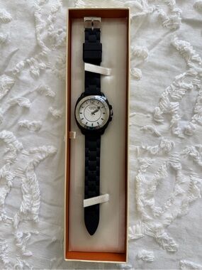 NWT IN BOX - Coach Women’s Black Silicone Strap Watch with White Dial